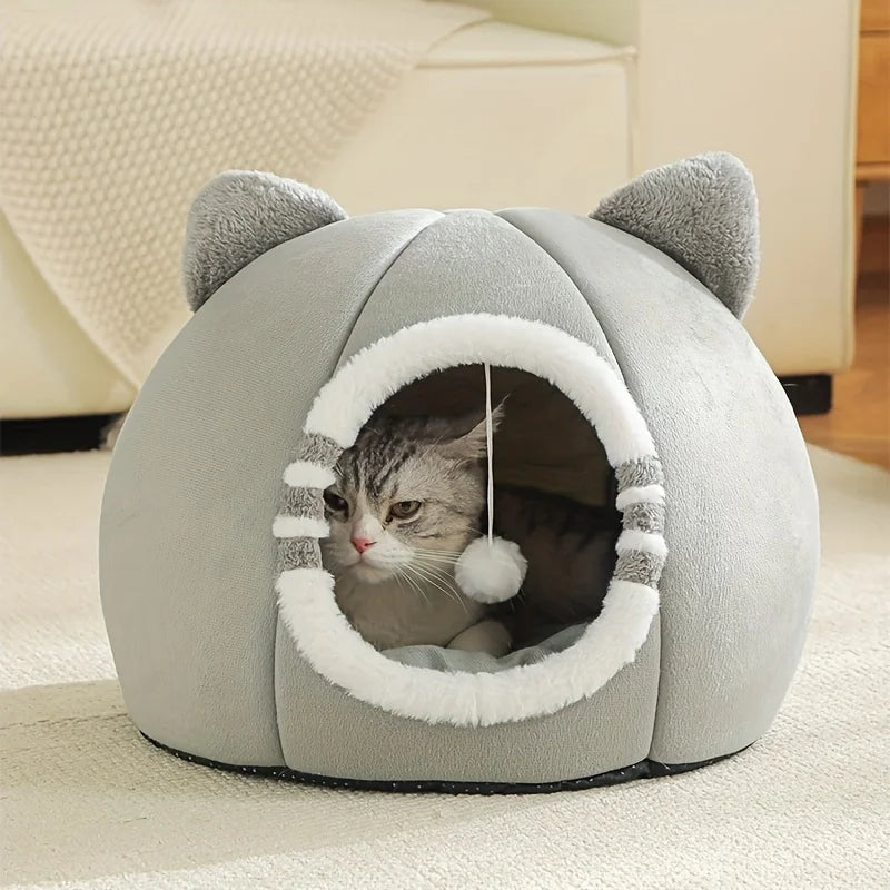 Cozy Cartoon Cat & Dog Cave Bed