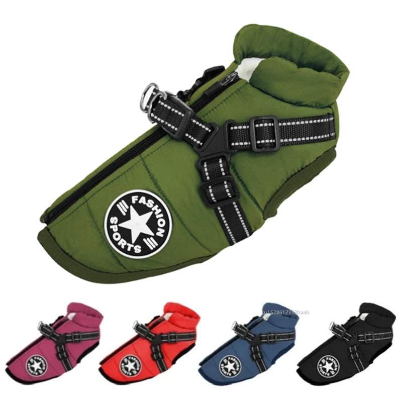 Waterproof Winter Dog Jacket with Harness