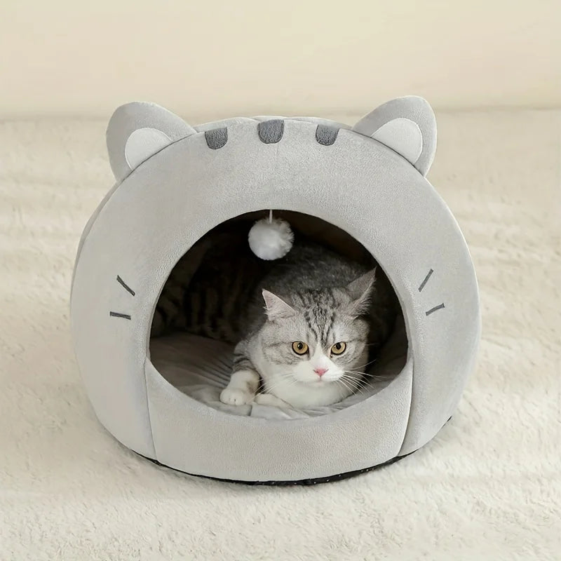 Cozy Cartoon Cat & Dog Cave Bed