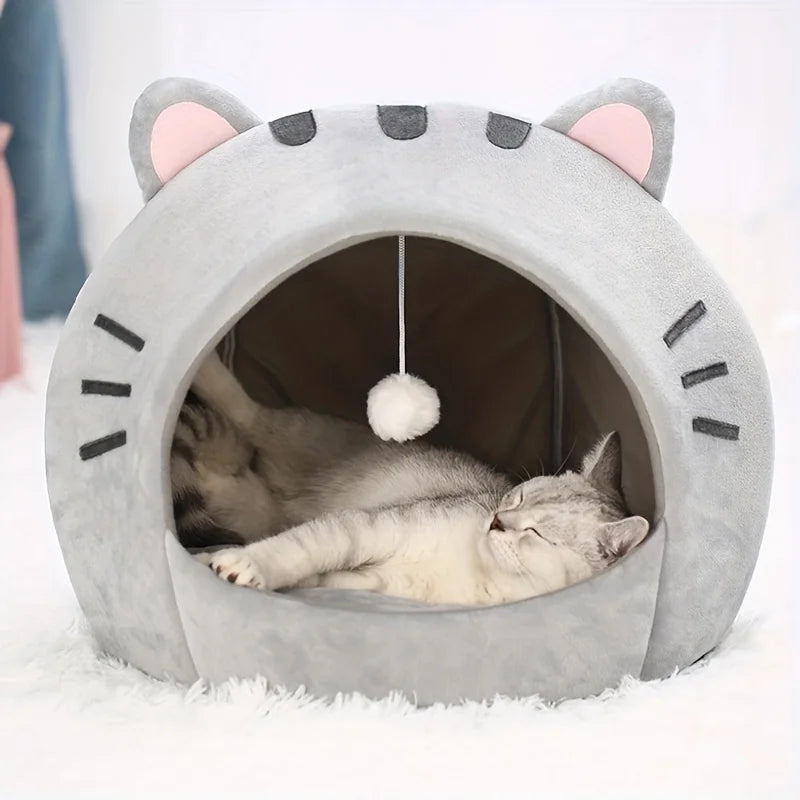 Cozy Cartoon Cat & Dog Cave Bed