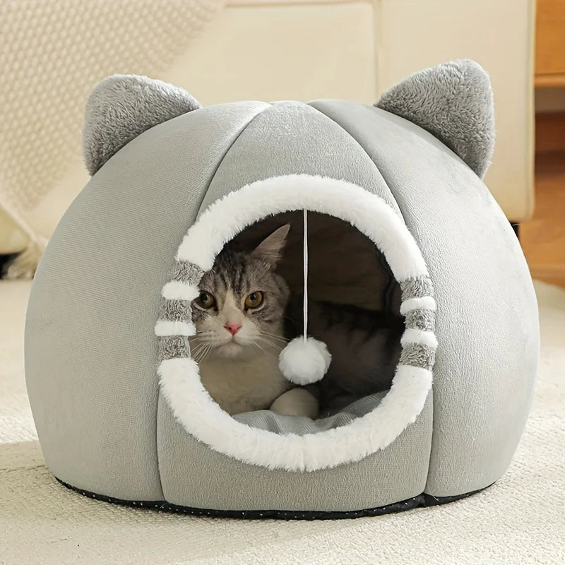 Cozy Cartoon Cat & Dog Cave Bed