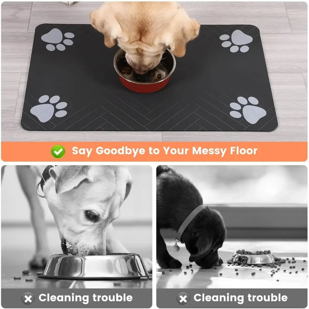 PawDry™ Absorbent Feeding Mat.
Quick-drying, waterproof feeding mat designed to keep your floors clean and dry around your pet’s food and water bowls.