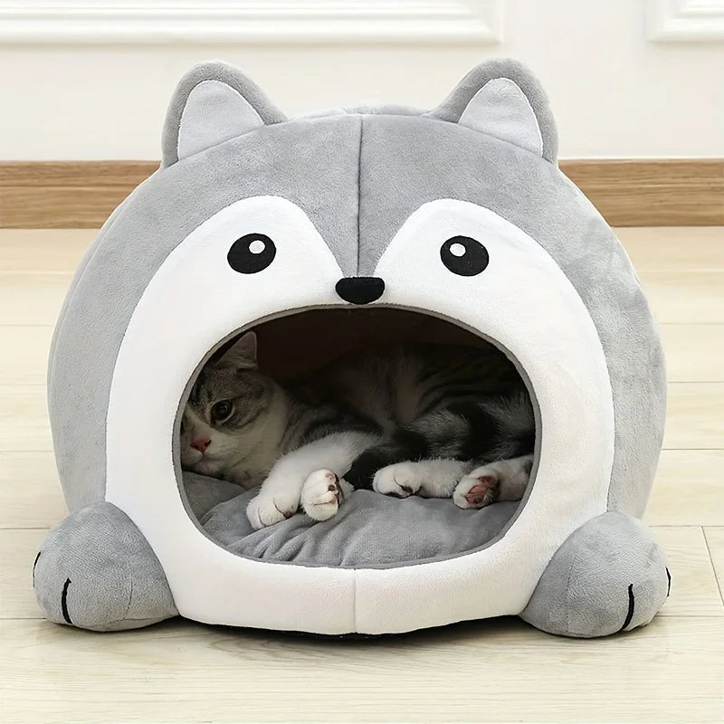 Cozy Cartoon Cat & Dog Cave Bed