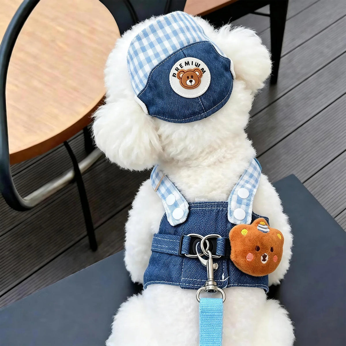 Denim Dog Harness Set with Sun Hat