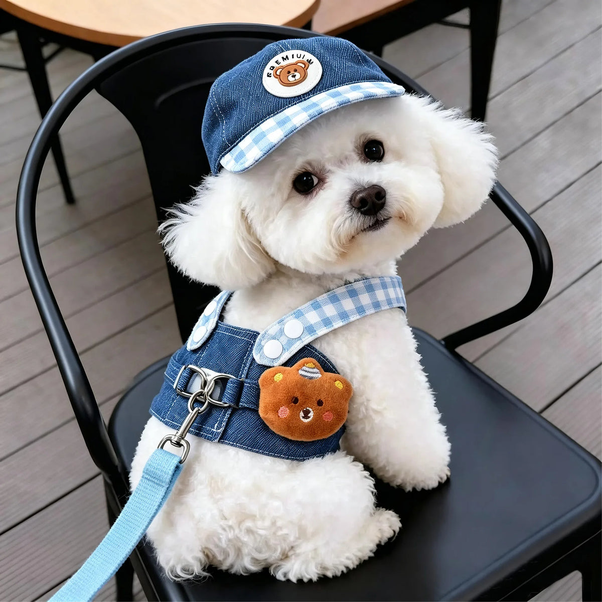 Denim Dog Harness Set with Sun Hat