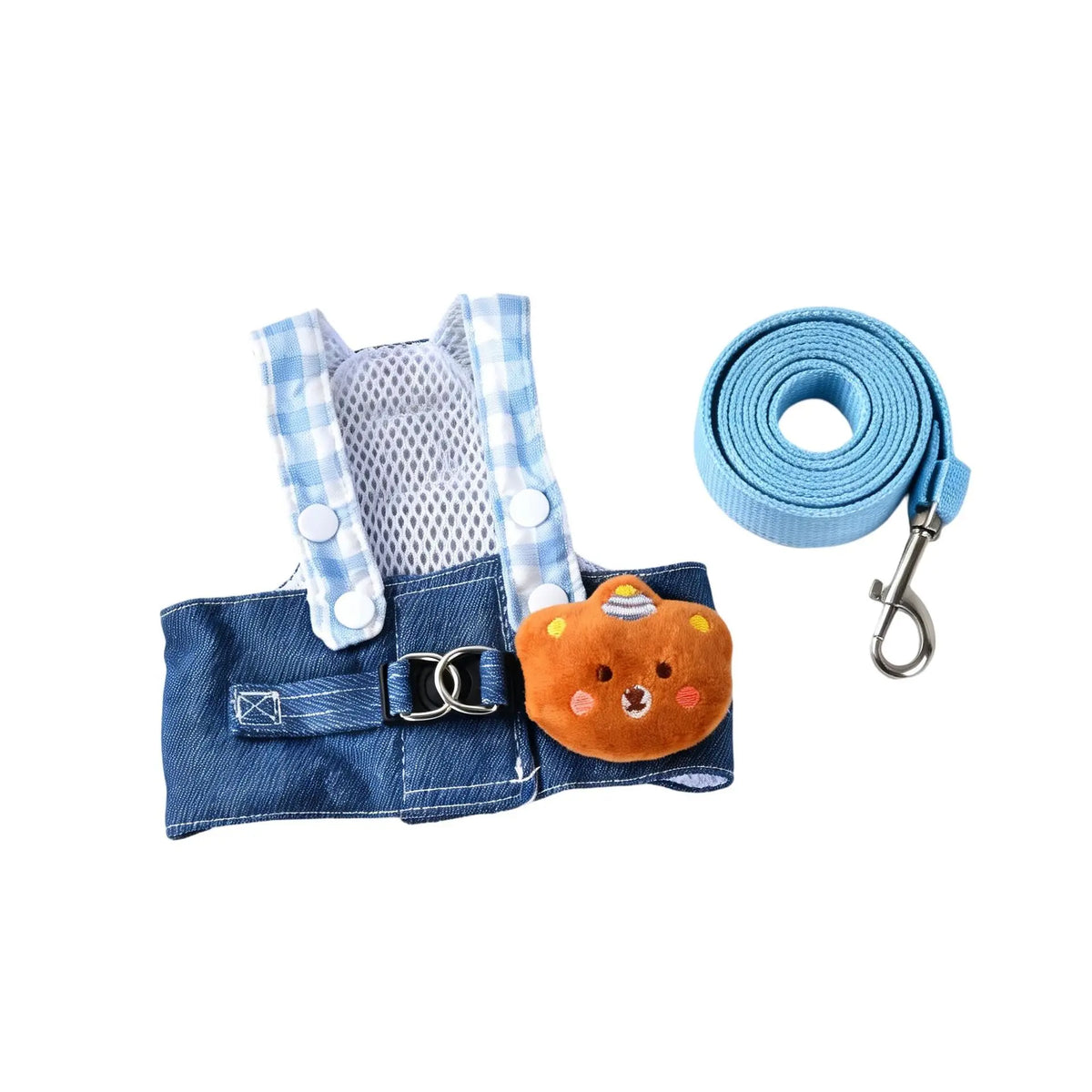 Denim Dog Harness Set with Sun Hat