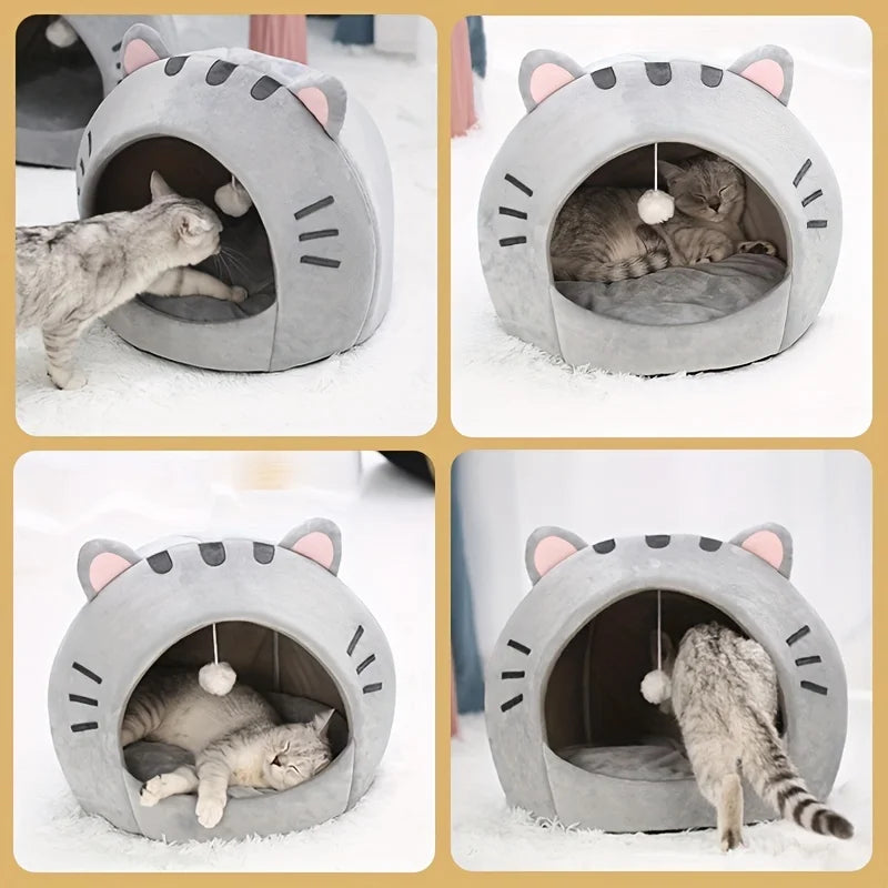 Cozy Cartoon Cat & Dog Cave Bed